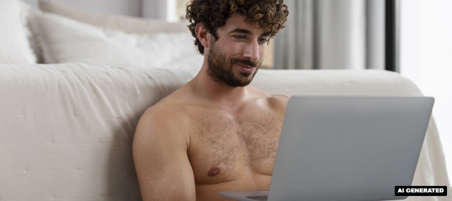 Mann schaut sich eine brisante Website auf dem Notebook an (Bild: Magnific)