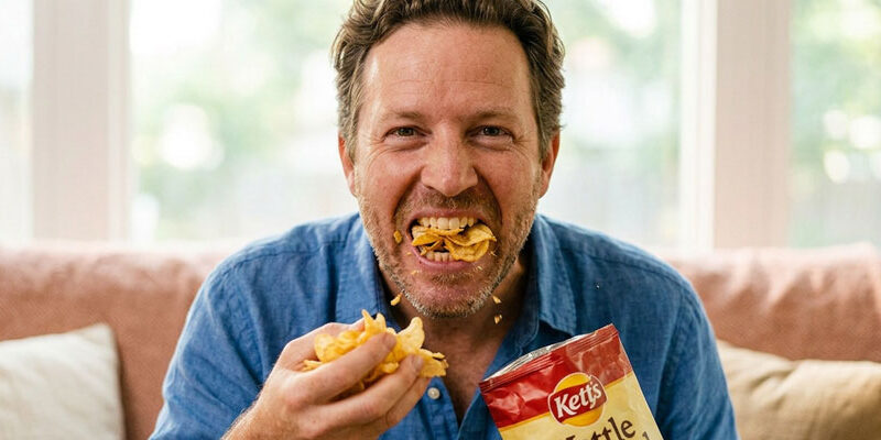 Mann mit knackigen Chips (Bild: Google Gemini)